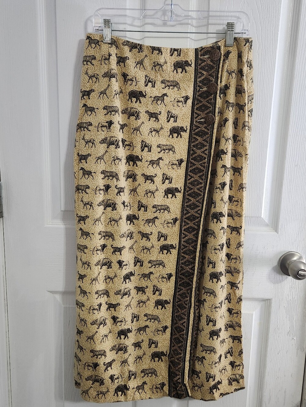 Tribal linen blend wrap maxi skirt size 14 African indie wildlife Animals safari - Picture 2 of 10
